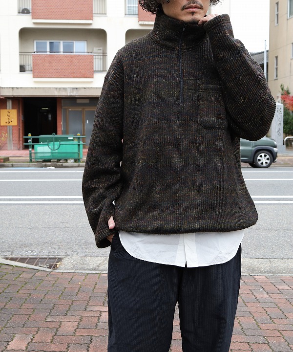 エンジニアド ガーメンツ/Engineered Garments    Zip Mock Neck - Wool Poly Nep Sweater Knit