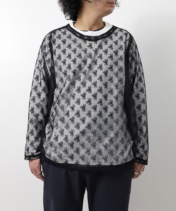 ニードルズ/Needles 　L/S U-Neck Tee - Floral Raschel Lace