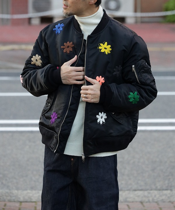 ノーマリズムテキスタイル/NOMARHYTHM TEXTILE   Flower Embroidery Flight Jacket