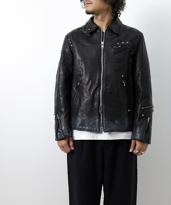ノーマリズムテキスタイル/NOMARHYTHM TEXTILE   Hand Dyed Studded Riders Jacket