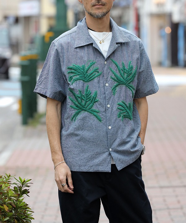 ノーマリズムテキスタイル/NOMARHYTHM TEXTILE   Cactus Hand Embroidery Shirt
