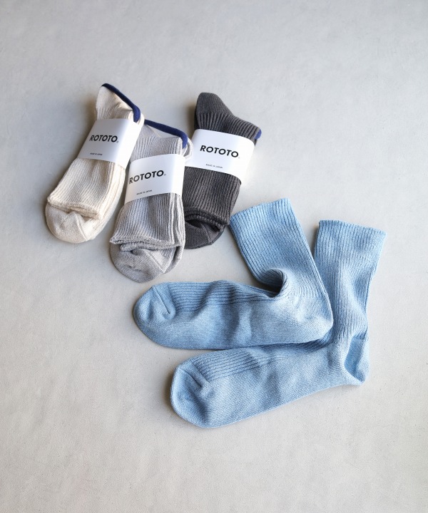 ロトト/ROTOTO　WASHI/RECYCLED COTTON RIB CREW SOCKS（全4色）