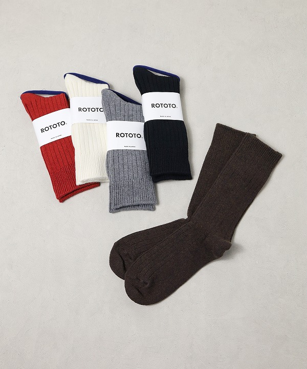 ロトト/ROTOTO　COTTON WOOL RIBBED CREW SOCKS（全5色）