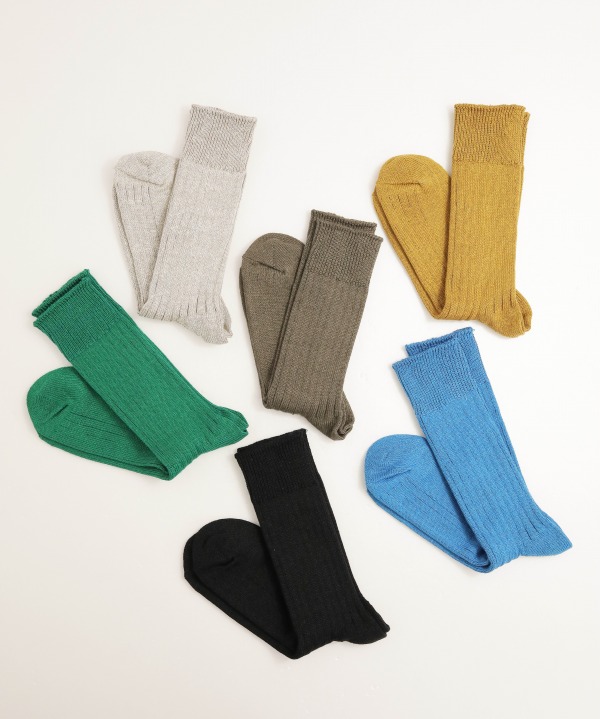 ロトト/ROTOTO　LINEN COTTON RIBBED CREW SOCKS（全6色）