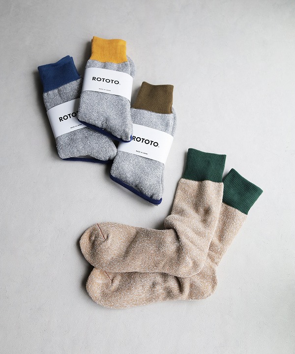 ロトト/ROTOTO　DOUBLE FACE CREW SOCKS "SILK&COTTON"（全4色）