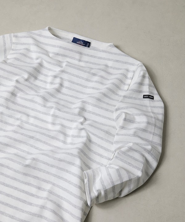 セントジェームス/Saint James　OUESSANT - BORDER NEIGE/GRIS CLAIR(ホワイト/霜降りペールグレー)