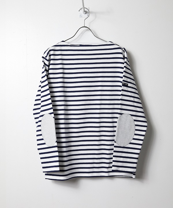 セントジェームス/Saint James　OUESSANT ELBOW PATCH -  NEIGE/MARIN/GRIS（ホワイト/マリン/グレー)