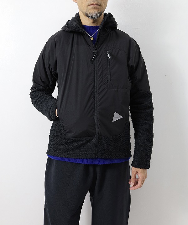 アンドワンダー/and wander 　air fleece f/z hoodie