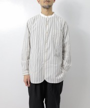 リネン/RINEN 　60/1 オーガニックストライプ　クレリックスタンドカラーシャツ（全２色）