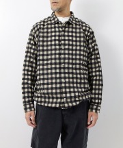 リネン/RINEN 　コットンチェック起毛 裾ヒモレギュラーカラーシャツ（全２色）