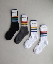 ロトト/ROTOTO　FINE PILE STRIPED CREW SOCKS（全4色）