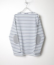 セントジェームス/Saint James　OUESSANT ELBOW PATCH -  NEIGE/INDIGO/GRIS（ホワイト/霜降りインディゴ/グレー)