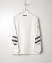 セントジェームス/Saint James　OUESSANT ELBOW PATCH -  NEIGE/ECRU/MARINE（ホワイト/生成/マリン)