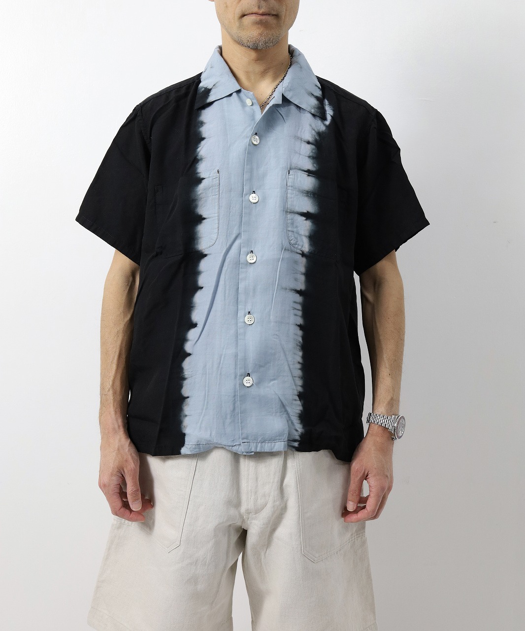 ノーマリズムテキスタイル/NOMARHYTHM TEXTILE   Hand Dye Open Collar SS Shirt