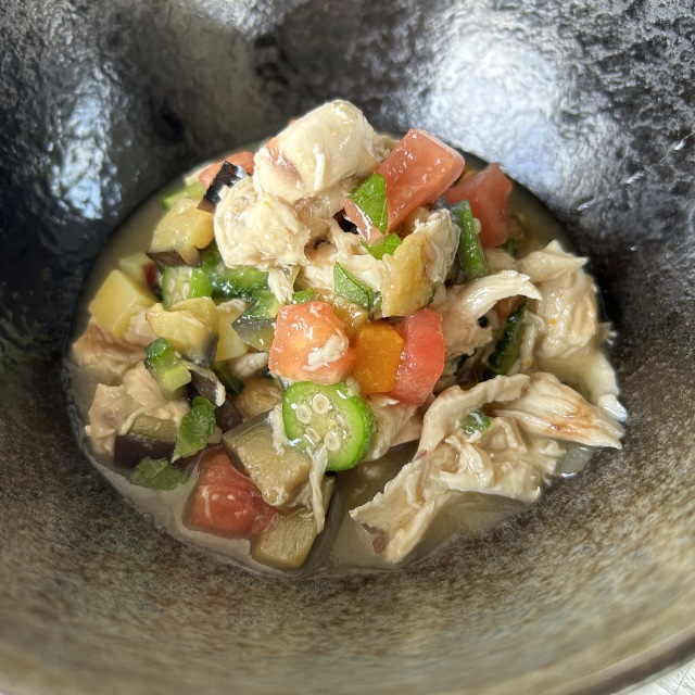 鶏肉入り旬野菜の揚げ浸し