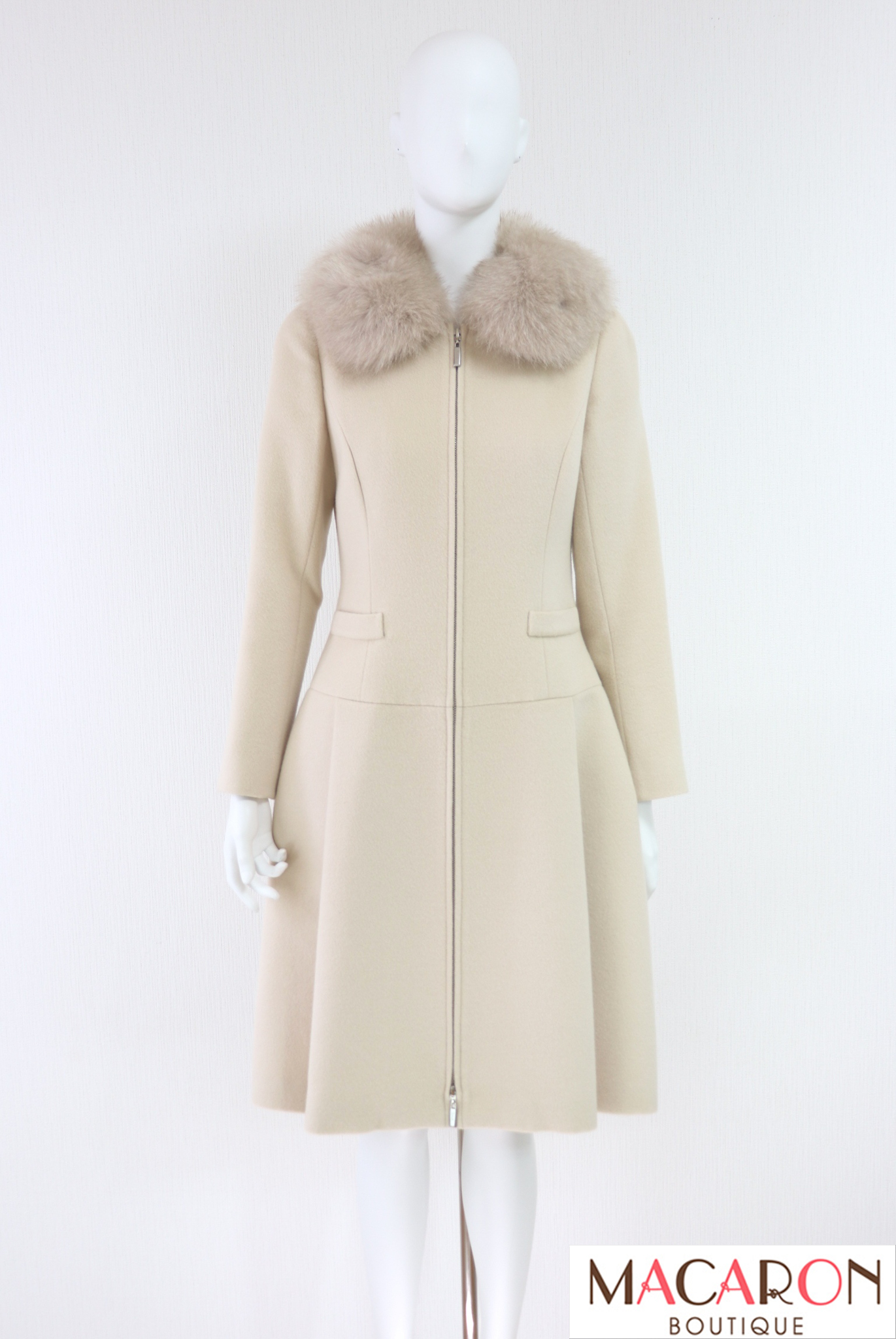 Rene　ルネ　ベルテッドコート　アンゴラ　フォックスファー　ダブル　サイズ36 Rene（ルネ） フォックスファーロングウールアンゴラコート 6838310