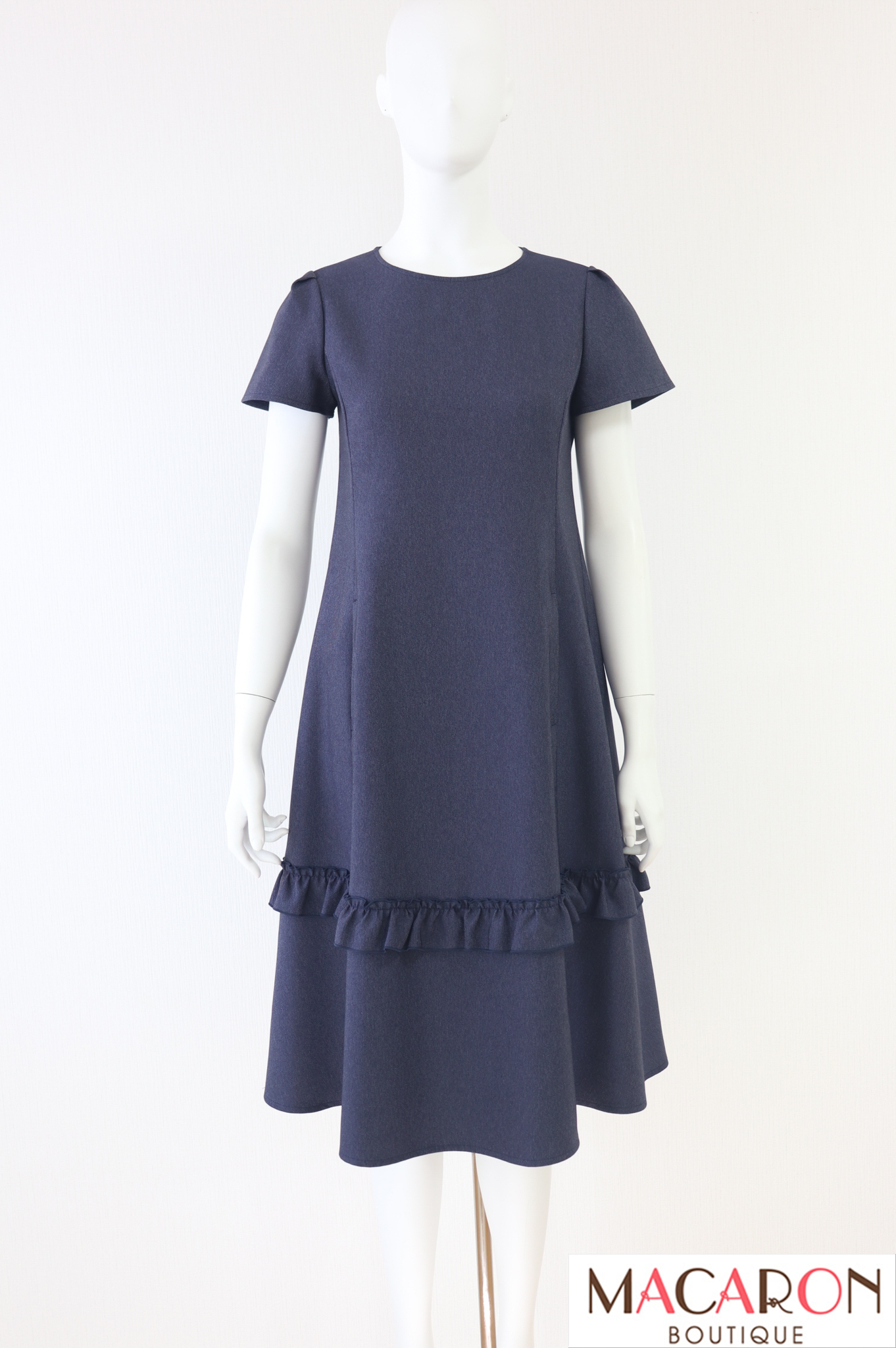 【美品】Rene 内藤ルネ　ボリューム襟Aラインワンピース Rene（ルネ） フリルAラインデニムワンピース 5516250
