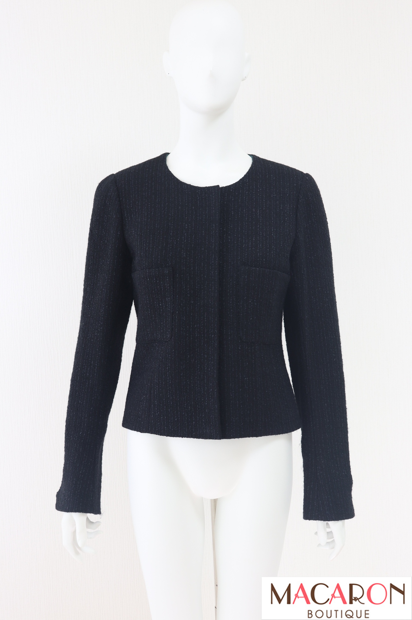 Rene ルネ ノーカラー ツイードジャケット 6423360 定価約11万 Rene（ルネ） ノーカラーツイードジャケット 6243030