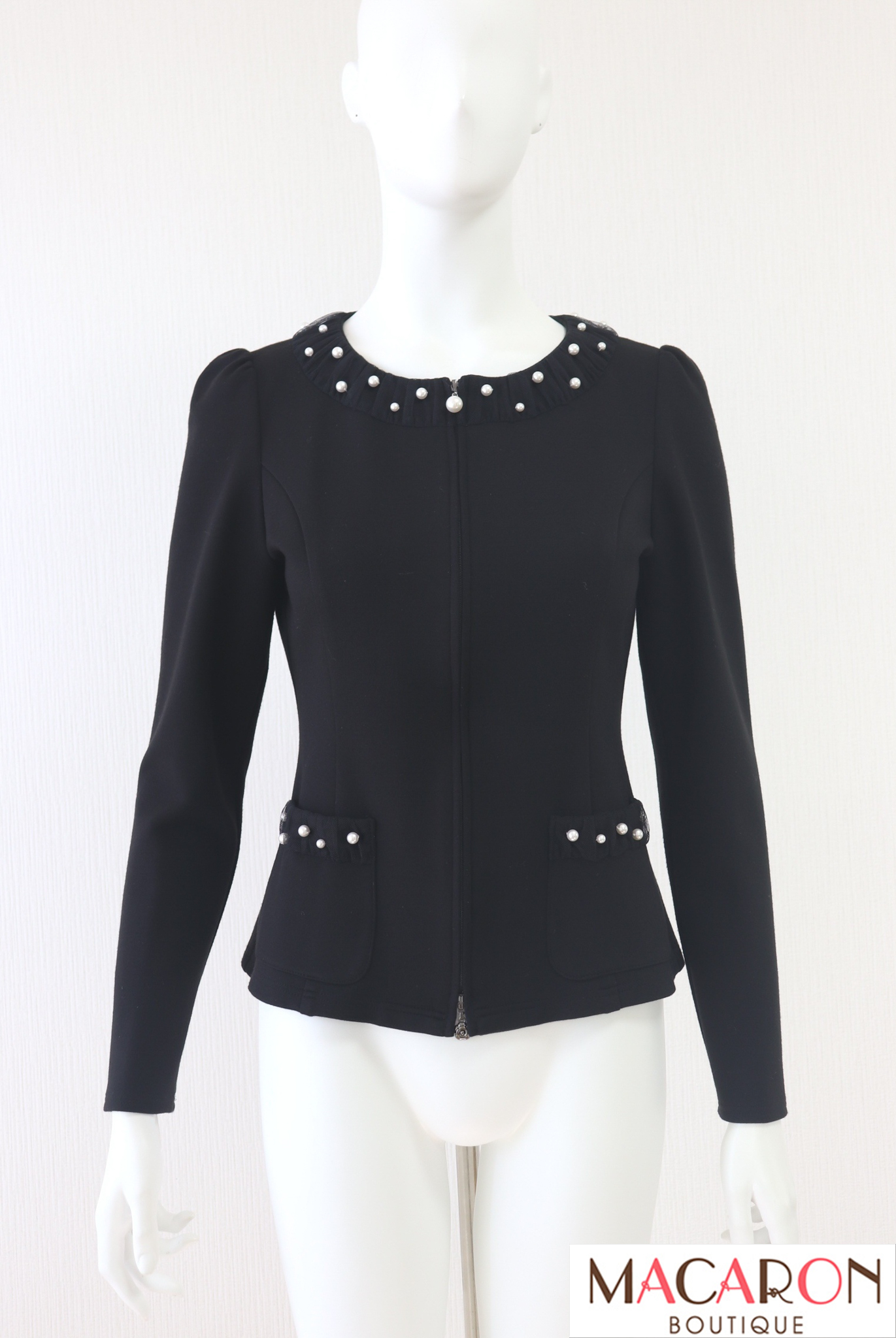 Rene（ルネ） パール＆チュールジップアップカーディガン 6437120