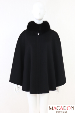希少✨エムセンス♡カシミヤ100%ポンチョ　ケープコート　フォックスファー　黒 希少✨エムセンス♡カシミヤ100%ポンチョ ケープコート