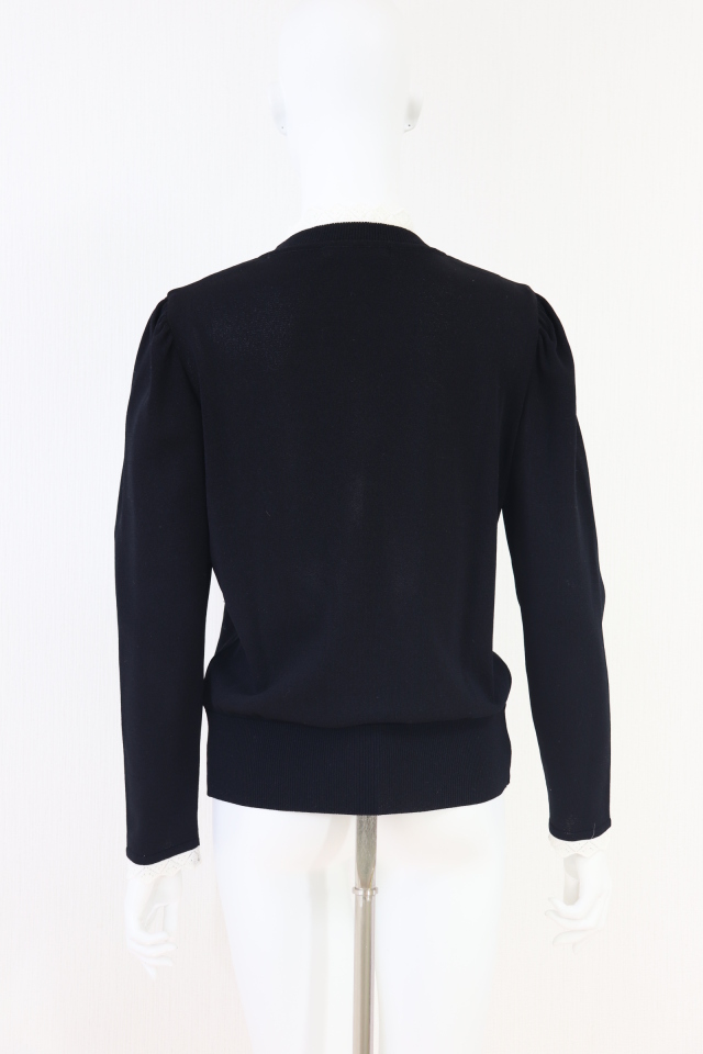 Rene（売れ筋商品|||ルネ）　パールボタンレースフリルニットトップス　6112650　2021年商品　黒/ブラック Rene（ルネ） パールボタンレースフリルニットトップス 6112650