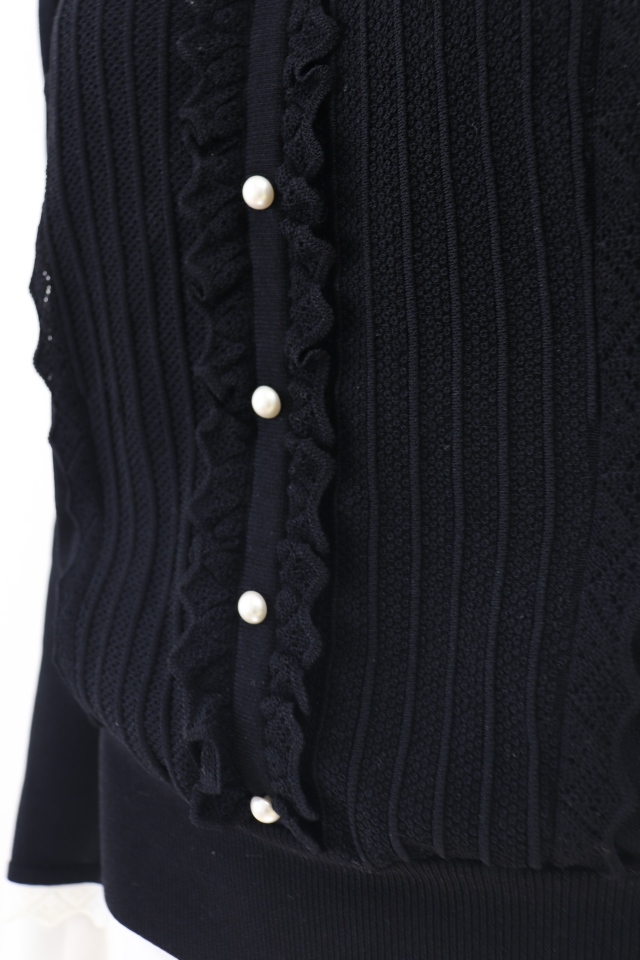 Rene（売れ筋商品|||ルネ）　パールボタンレースフリルニットトップス　6112650　2021年商品　黒/ブラック Rene（ルネ） パールボタンレースフリルニットトップス 6112650