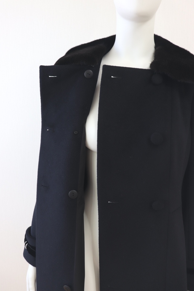 ♡Rene ♡ミンク襟コート36 黒 美品 Rene（ルネ） ミンク襟ロングウールアンゴラコート 6238090