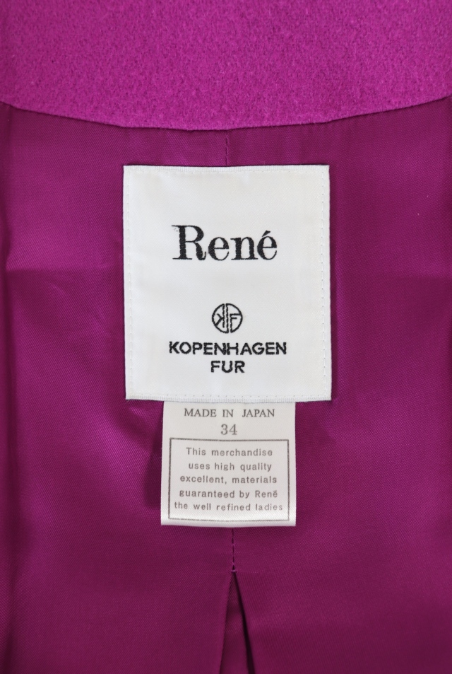 美品 René ルネ コペンハーゲンミンク カシミヤ混 パールジップ フーディー Rene（ルネ） ミンク襟ウールカシミヤコート 6038300