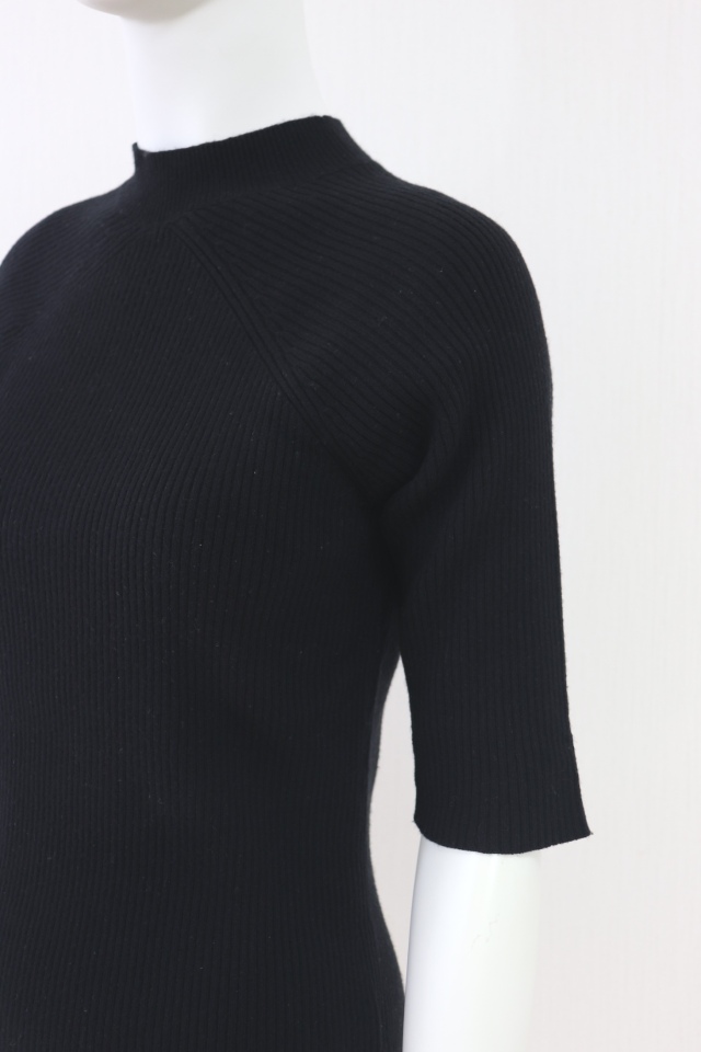 FOXEY 　五分袖リブニットトップス　34817　黒/ブラック　ニューヨークコレクション FOXEY NEWYORK COLLECTION(フォクシー) 五分袖リブニット