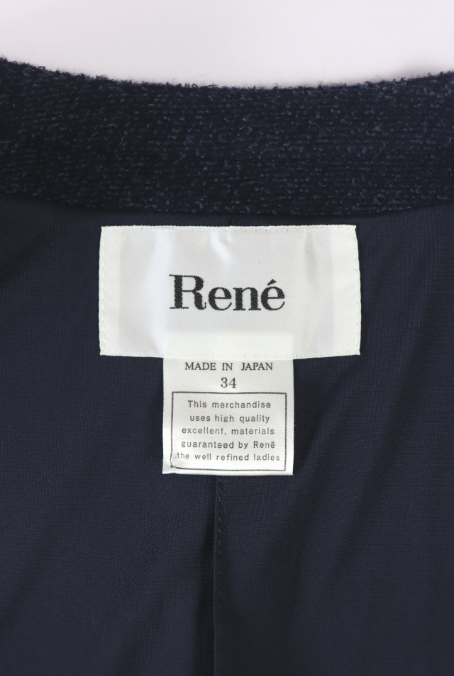 ルネ　ネイビー ノーカラージャケット　34 Rene（ルネ） ジップアップノーカラージャケット 6743120