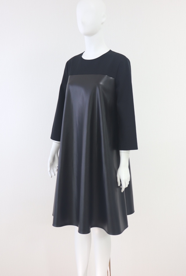 FOXEY NEWYORK(フォクシー） 七分袖フェイクレザーワンピース 43872