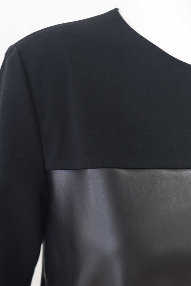 FOXEY NEWYORK(フォクシー） 七分袖フェイクレザーワンピース 43872