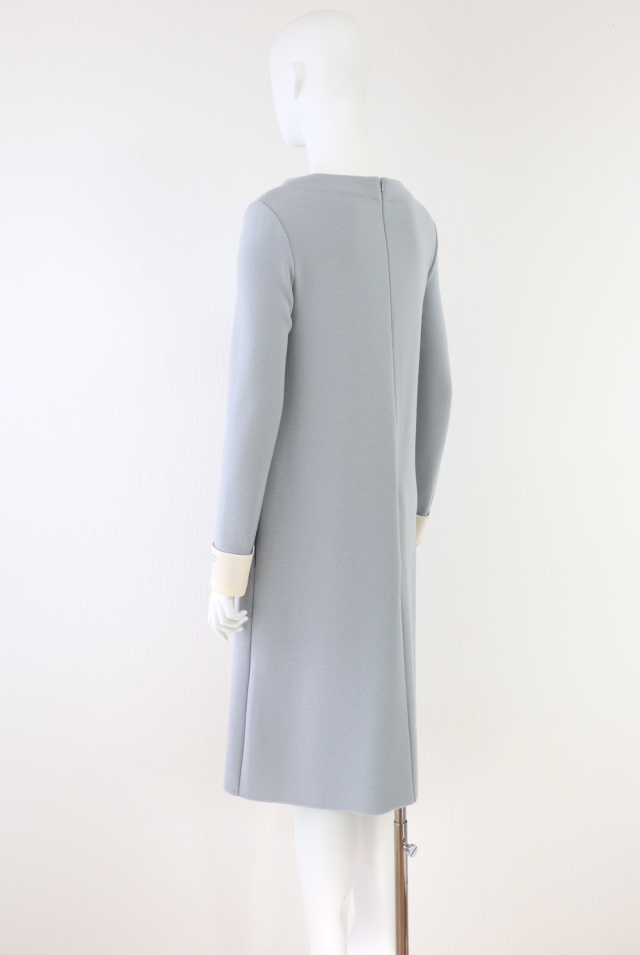 【美品】フォクシー ニットワンピースドレス トロンプ・ルイユ 長袖 グレー FOXEY BOUTIQUE(フォクシー) Letter F グレースウールニットワンピース