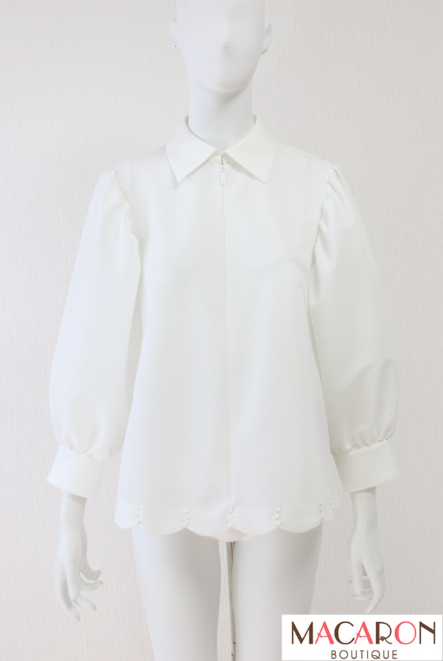 Rene(ルネ) 裾パールスカラップ長袖ブラウス 6511130