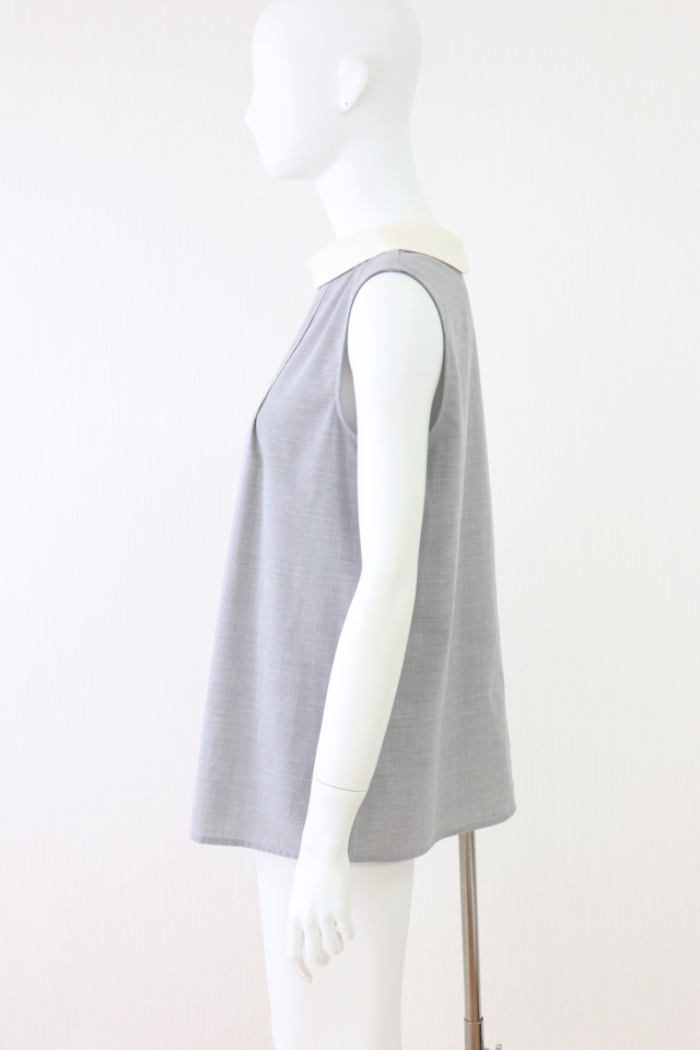 Rene　ロールカラーノースリーブブラウス　6931020　グレー　トップス　白襟　売れ筋商品|||ルネ Rene（ルネ） ロールカラーノースリーブブラウス 6931020