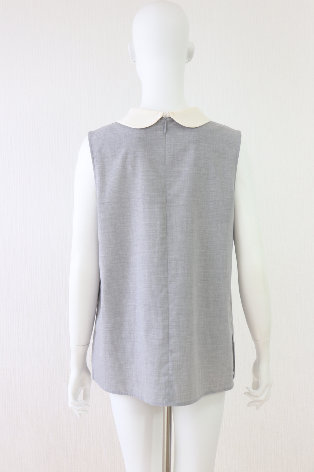 Rene　ロールカラーノースリーブブラウス　6931020　グレー　トップス　白襟　売れ筋商品|||ルネ Rene（ルネ） ロールカラーノースリーブブラウス 6931020