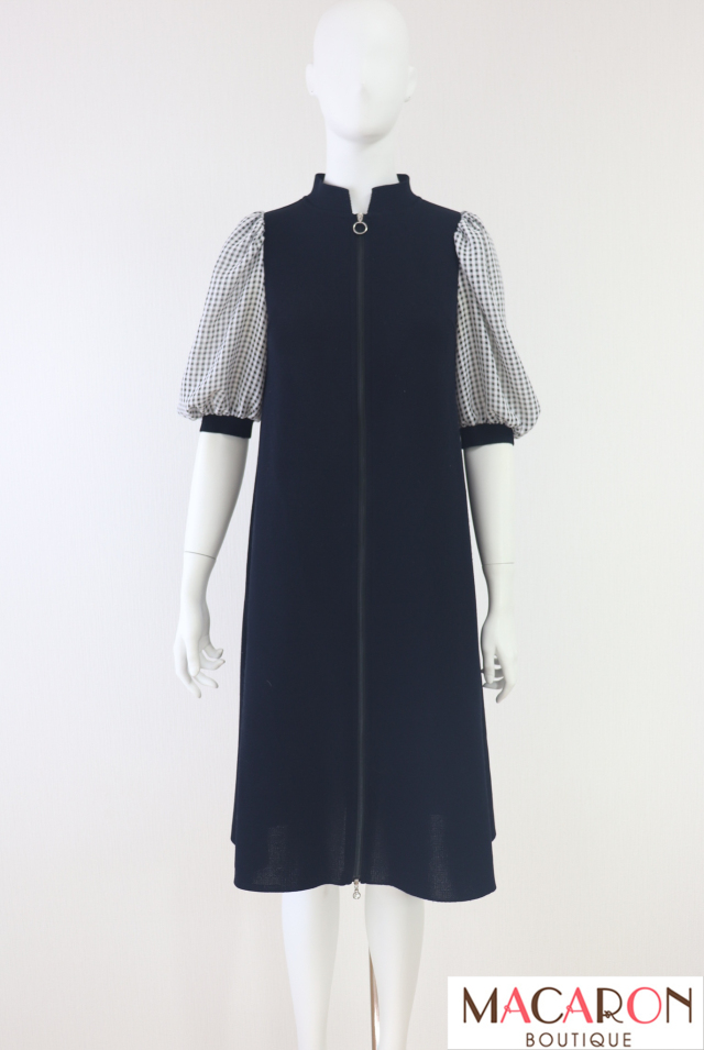 Rene（ルネ）　ギンガムチェック袖ニットワンピース　6422340