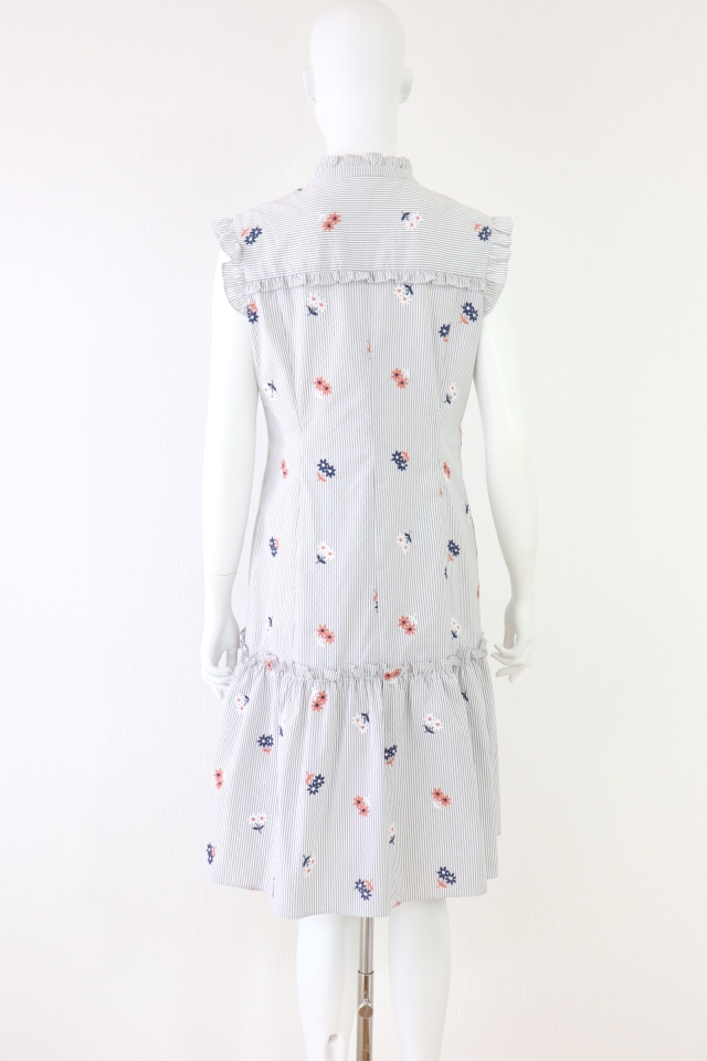 René 美品✨シルク100%ビジューボタン ストライプワンピース TISSUE Rene（ルネ） お花刺繍ストライプワンピース 6826190