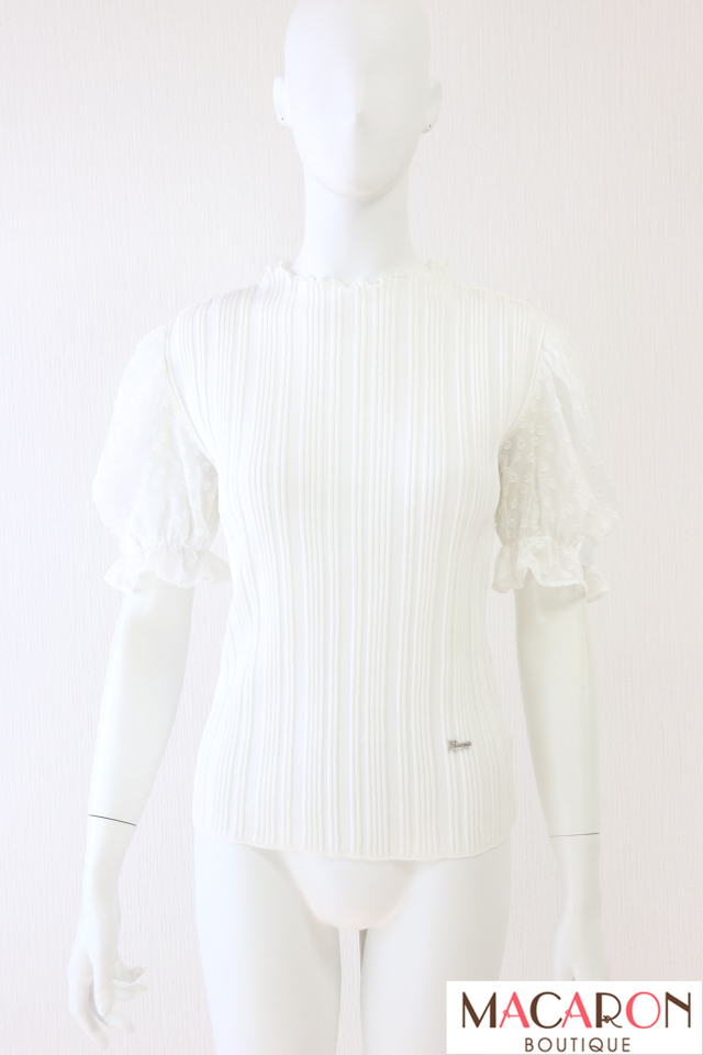 Rene（ルネ）　シフォンパフ袖ニットトップス　6322330