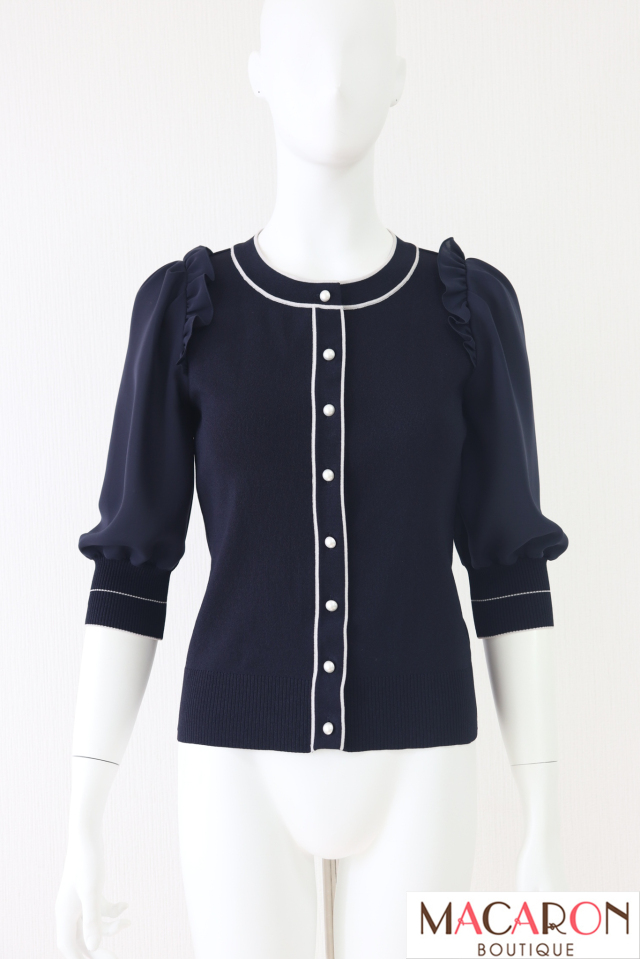 Rene（ルネ）　シフォンパフ袖ニットトップス　6332240