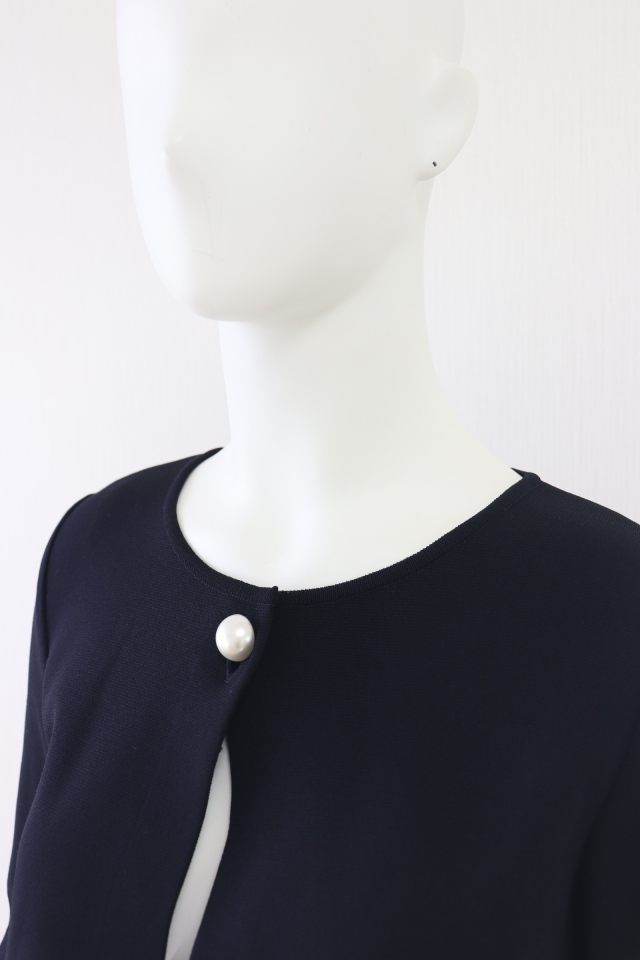 Rene*ルネ　バックフリルノーカラーカーディガン　パール　フォーマル　34 Rene*ルネ バックフリルノーカラーカーディガン パール