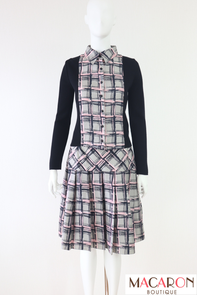 ルネ Rene フレアスカート ミモレ ロング ギンガムチェック柄 34 黒  