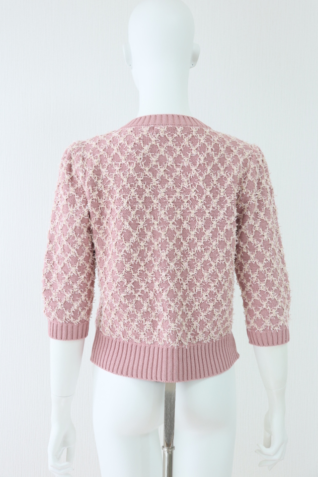 ルネ　rene ニットカーディガン“Check Puff” ピーチピンク　38 ルネ rene ニットカーディガン“Check Puff” ピーチピンク 38