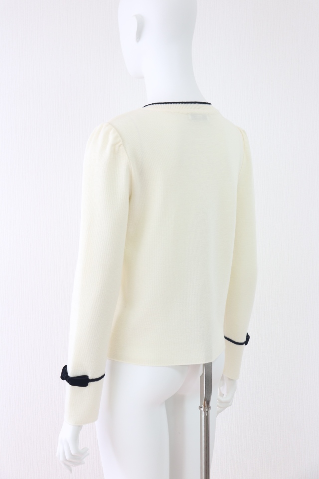 6368【美品】ルネ　Rene ベロアリボンカーディガン　ウール　グリーン Rene（ルネ） ベロアリボンウールニットカーディガン 6432520