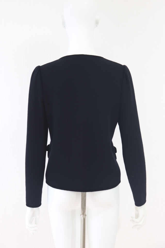 6368【美品】ルネ　Rene ベロアリボンカーディガン　ウール　グリーン 6368【美品】ルネ Rene ベロアリボンカーディガン ウール