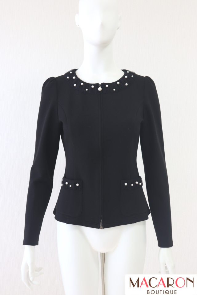 Rene（ルネ）　パール＆チュールジップアップカーディガン　6437120