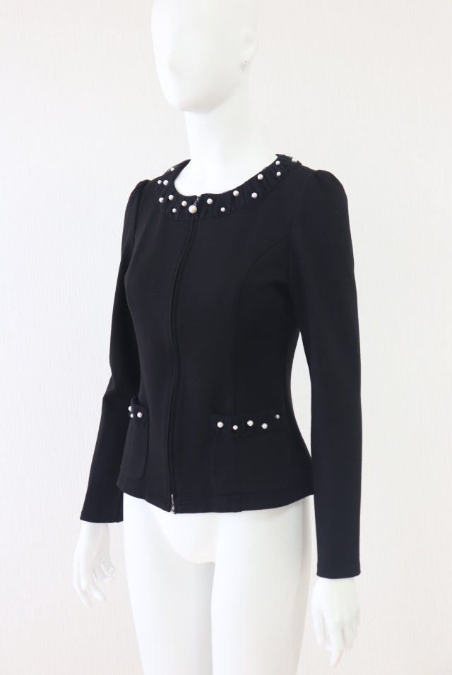 Rene*ルネ　バックフリルノーカラーカーディガン　パール　フォーマル　34 Rene*ルネ バックフリルノーカラーカーディガン パール
