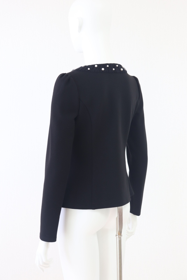 美品★René /ルネ 半袖ニットダブルジップ パール　ボレロ　カーディガン36 美品☆René /ルネ 半袖ニットダブルジップ パール ボレロ