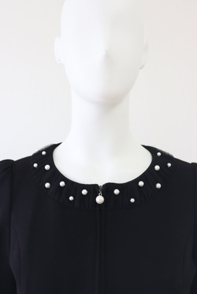 Rene*ルネ　バックフリルノーカラーカーディガン　パール　フォーマル　34 Rene*ルネ バックフリルノーカラーカーディガン パール