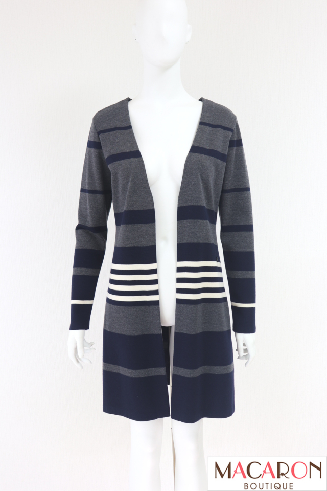 【SALE】Rene（ルネ）　変則ボーダーウールロングカーディガン　6432630